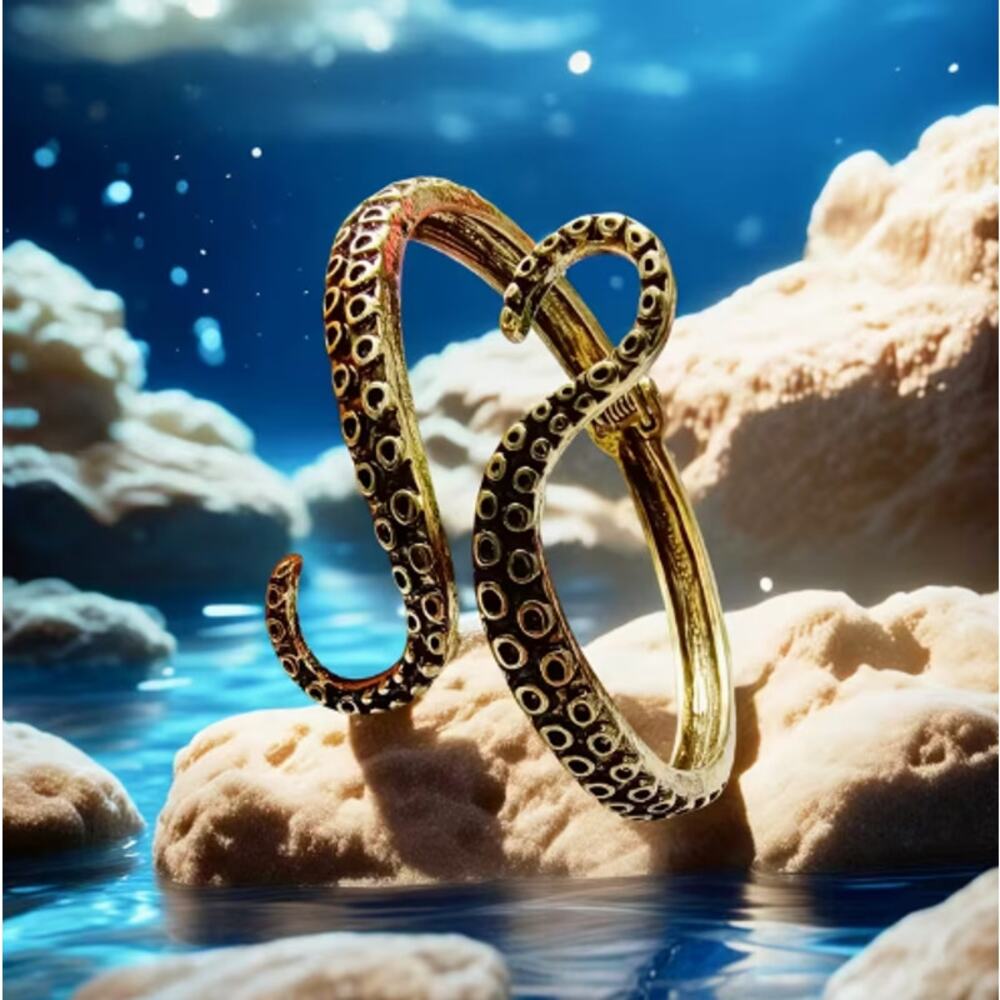 Gold Octopus Tentacle Bracelet Cuff Adjustable Ocean Animal Wrap Bangle Jewelry